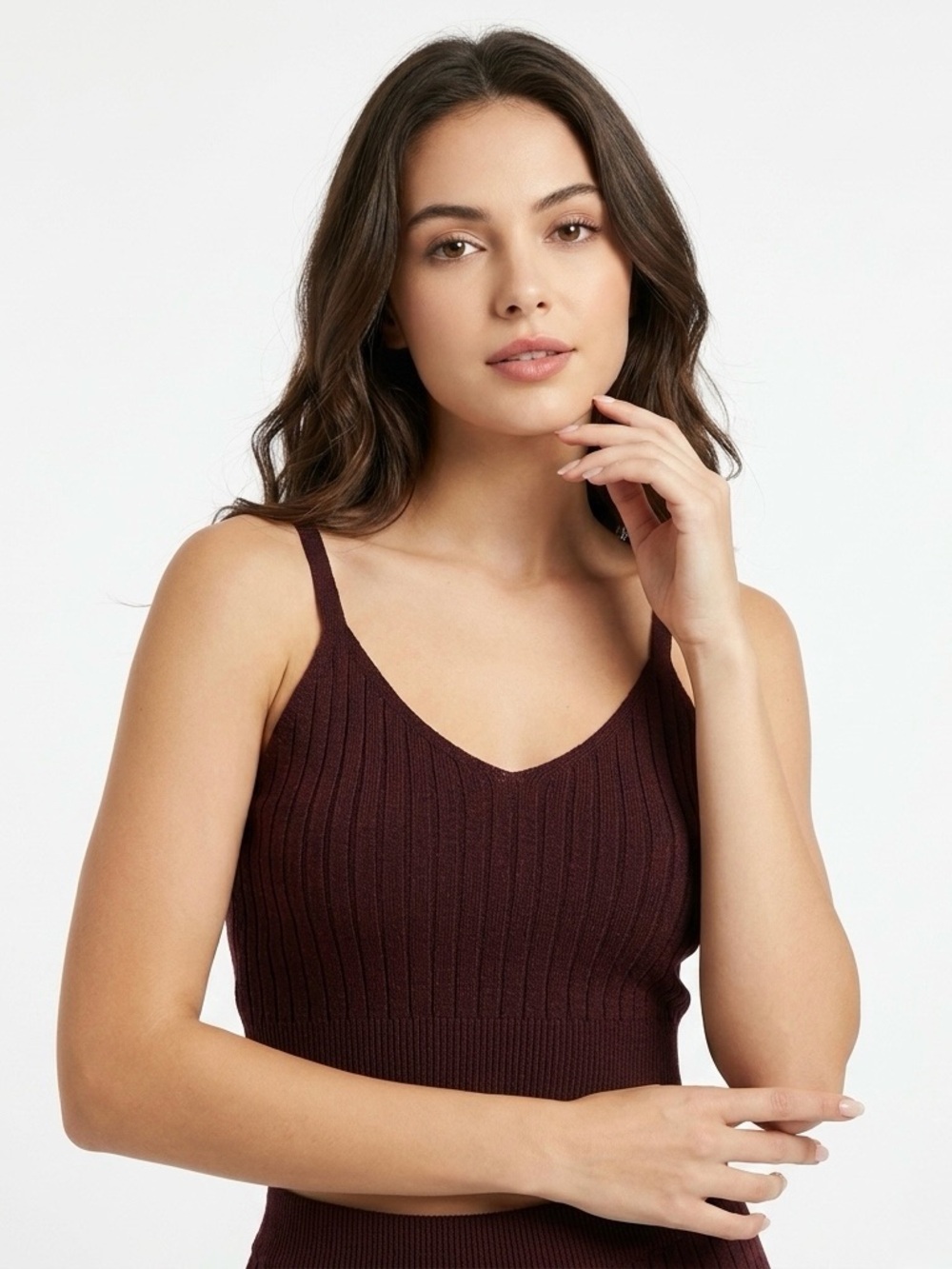 ANTHROPOLOGIE Women’s Ribbed Vneck Cable Knit Cami Lacey Bralette Tank Top SizeM